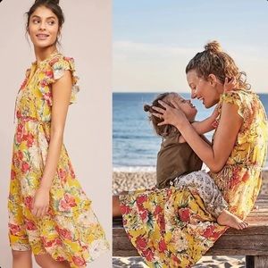 Dolan Left Coast Anthropologie Floral Print Ellory Dress 100% Silk Midi Flowy